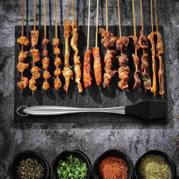 2-pack silikon BBQ-borste, borste i rostfritt stål med silikonborst, 30 cm