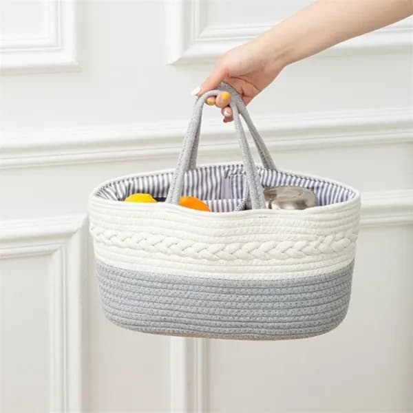 Baby Storage Basket Rope Diaper Caddy BROWN brown