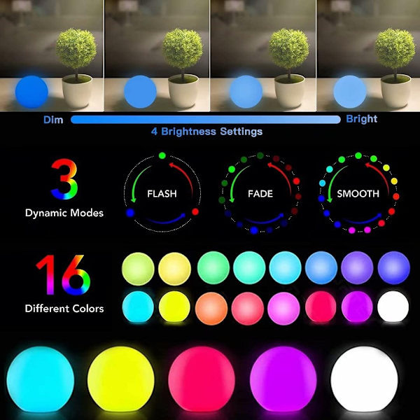 Flytande poollampor, 16 färger LED Glow Pool Ball Lights med fjärrkontroll, vattentät upplyst pool