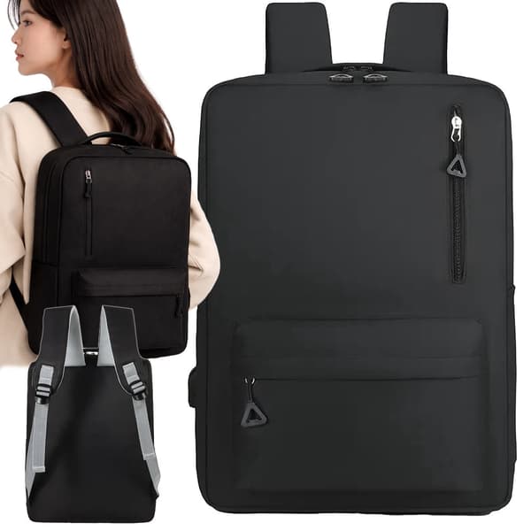 Backpack 18–20 L with USB port laptop compartment black 45x30x16 cm Svart black