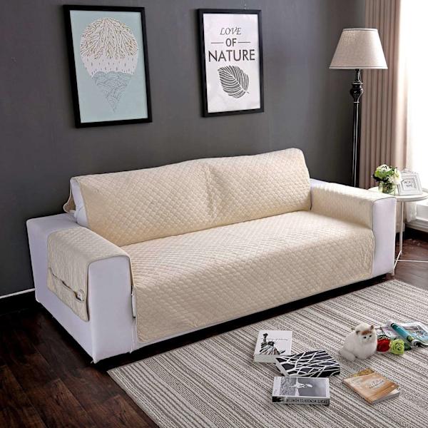 Halkskyddat sofföverdrag soffskydd fåtöljskydd soffskydd (Beige, 2-sits)