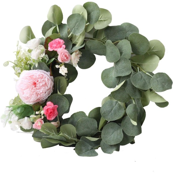 38,1 cm konstgjord blomkrans sidenblomkrans vår/sommargirlang med gröna blad
