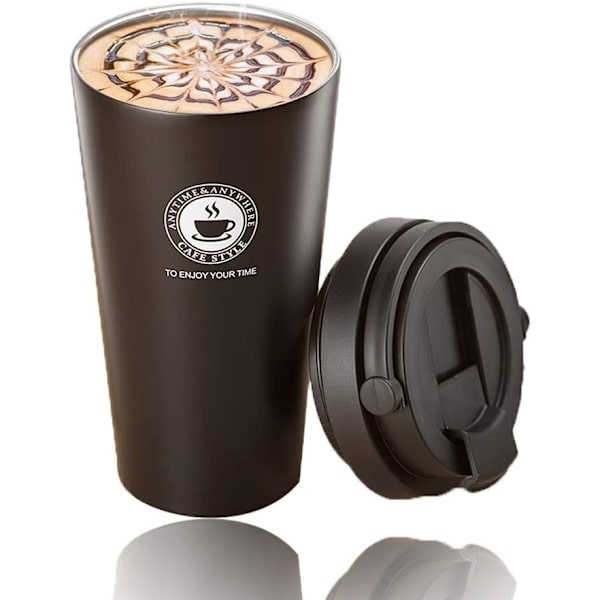 Kaffe Mugg i Rostfritt Stål av Livsmedelskvalitet med Lock - 500ML Dubbelväggig Isolerad Kaffe Mugg