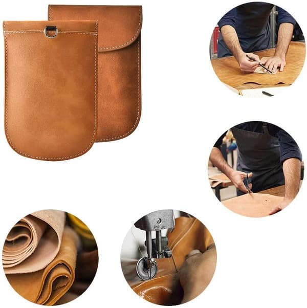 Faraday RFID Signal Blocking Pouch - Genuine Brown Leather, for Car Keys, RFID Blocking, Key Holder, Key Ring, Anti-Theft, Security, Key Protection