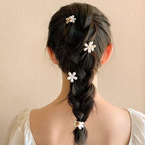 Mini Perlehårspænder til Kvinder Piger, 10 stk. Søde Kunstige Perlehårklemmer, Blomsterhårnåle til Fest Bryllup Dagligt