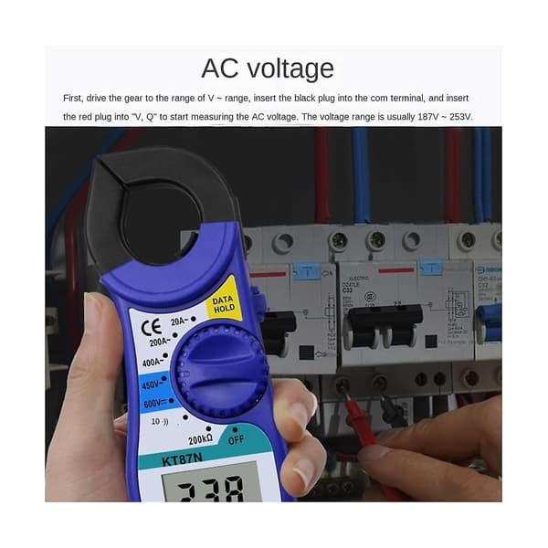 Digital klämmätare, AC/DC strömspänningstestare, frekvensräknare, effektmätare, 400A, 600V, multimeter med datahållning, summer, LCD-display