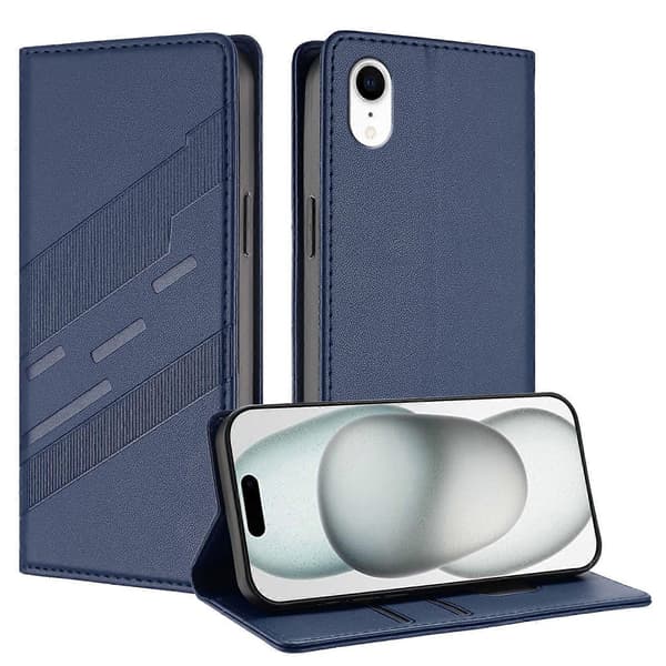 Case for iPhone XR, Soft PU Leather Folio Flip Shockproof Phone Case - Dark Green