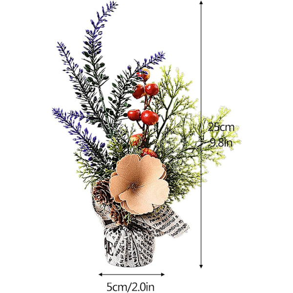 Set med 2 miniatyrkonstgjorda julgranar, 9,5 '', med tygpåsebas och blomma för heminredning, A1