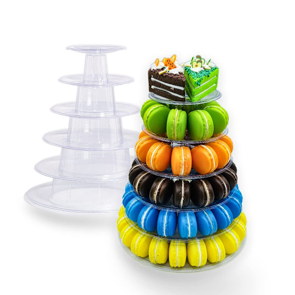 2025 Lämpligt 6-vånings Macaron Tower-ställ för bröllop, födelsedagsfest, Cupcake-tårtställ i plast