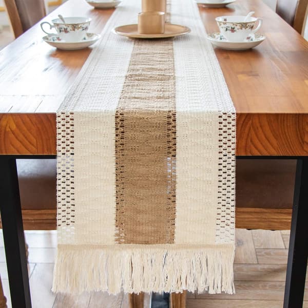 Macrame bordslöpare Naturlig Jute Bordslöpare, Splicing Bomull Boho Bordslöpare