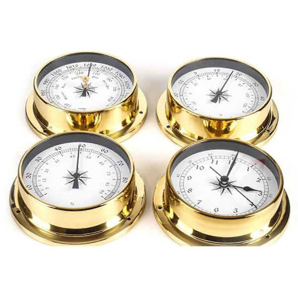 Traditionell väderstation, barometer, termometer, hygrometer, klocka, tidvattenmätare