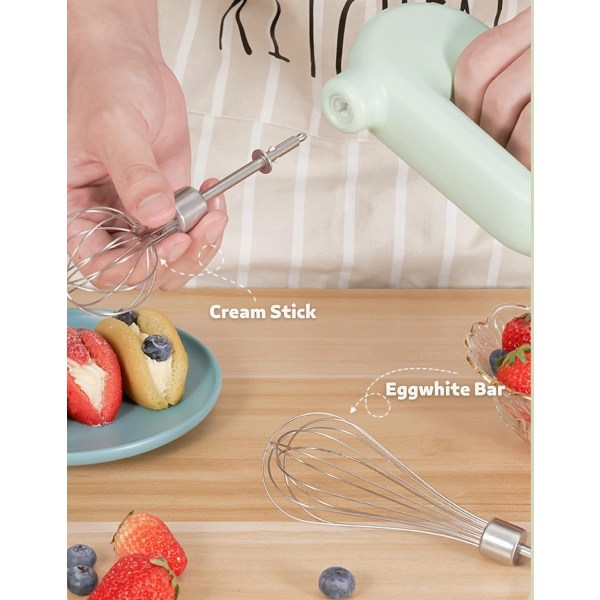 MINI Hushållssladdlös Elektrisk Handmixer, USB Laddningsbar Handhållen Äggvisp med 2 Avtagbara St