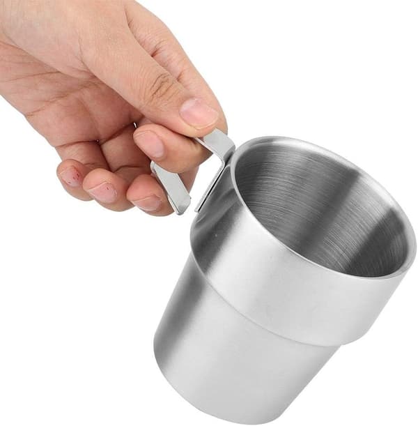 Set med 4 kaffemuggar, kaffemugg med hållare för kaffe tedrycker, rostfritt stål