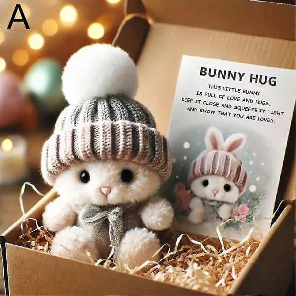 Mini Bunny Hug Easter Gift Rabbit Plush Pocket Hug Bunny with Positive Cards Gray