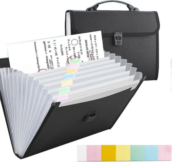 Expanding Folder Organizer with 13 Pockets and Handle, Accordion Folder, Plastic Document Wallet for A4 Paper, School Office Home Black