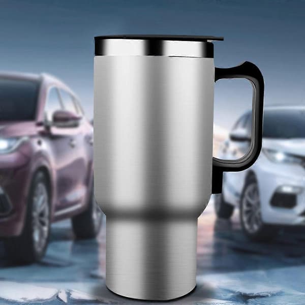 Bil Termosmugg 12.0V 450ml Rostfritt Stål Uppvärmd Resemugg Silver