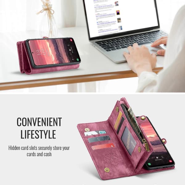 Compatible with Samsung Galaxy A17 5G Mobile Phone Case CASEME 008 Leather Case with Detachable Wallet and Strap Red