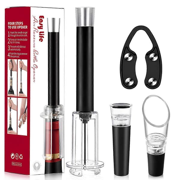 Vinkorkåpner - Luftpumpekorkfjerner Vinflaskeåpner Sett svart black 4 pcs