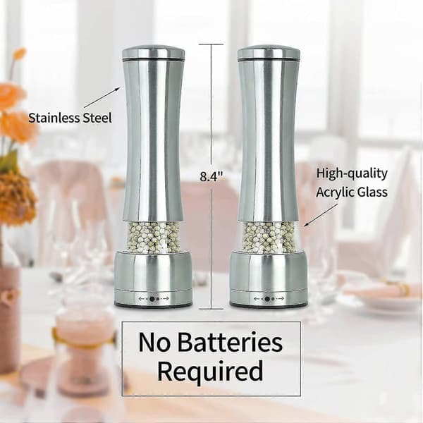 Manual Stainless Steel Salt and Pepper Grinder, Refillable with Adjustable Glass Container