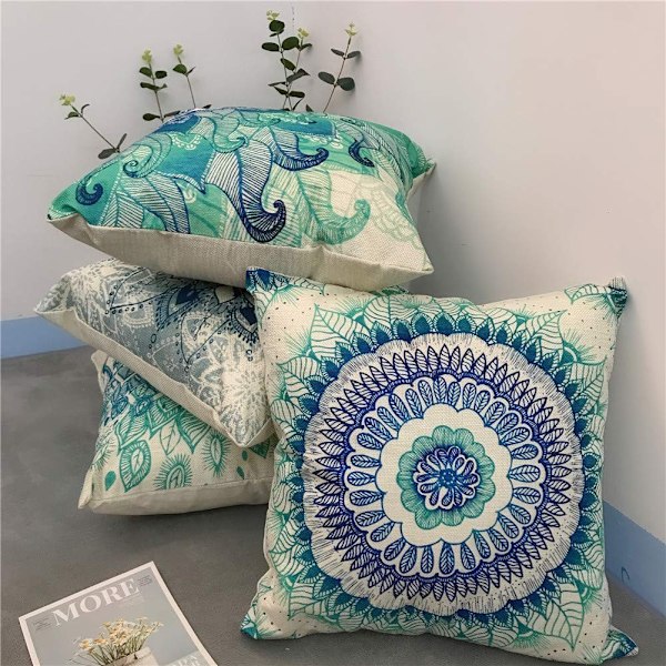 Set med 4 Mandala-kuddfodral bohemisk dekorativ fyrkantig 18 x 18 tum 45 x 45 cm Boho-kudde