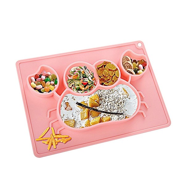 Baby tallrik silikon baby placemat halkfri barn tallrik baby tallrik tvättbar för diskmaskin, mikrovågsugn