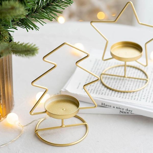 Jul Metall Ljusstake, Smidesjärn Ljusstake Geometrisk Elegant Tealight Hållare, Jul