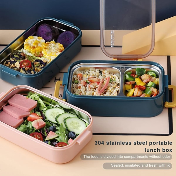Rostfritt stål lunchlåda, dubbel lager lunchlåda, läckagesäker förseglad termisk Bento-lådor för skolan W