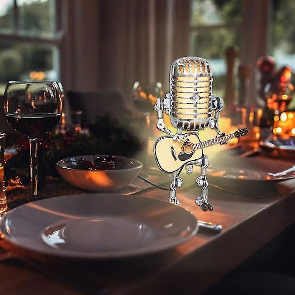 2025 Ny USB Retro Mikrofon Robotlampa Håller Gitarr Med Ljus Vintage Heminredning