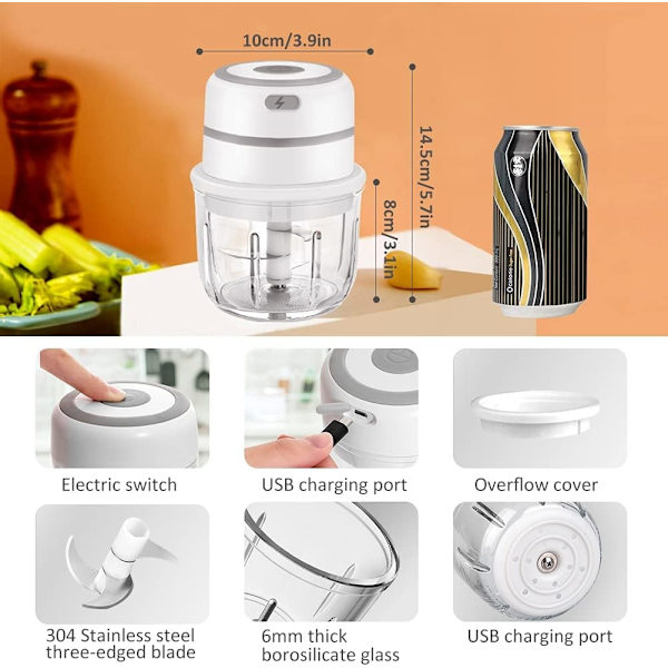 Mini elektrisk hackare, mathackare grönsakshackare processor med 300 ml glassskål, elektrisk kött