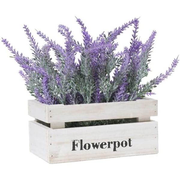Konstgjord krukväxt - Lila - Lavendel - Retro - Träkruka - Dekoration för balkong, vardagsrum, trädgård (A)
