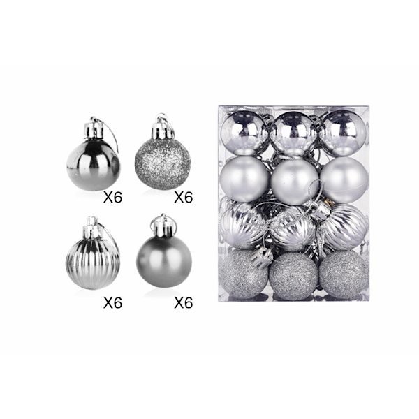 Silver julgransdekorationer, 24-delars set.