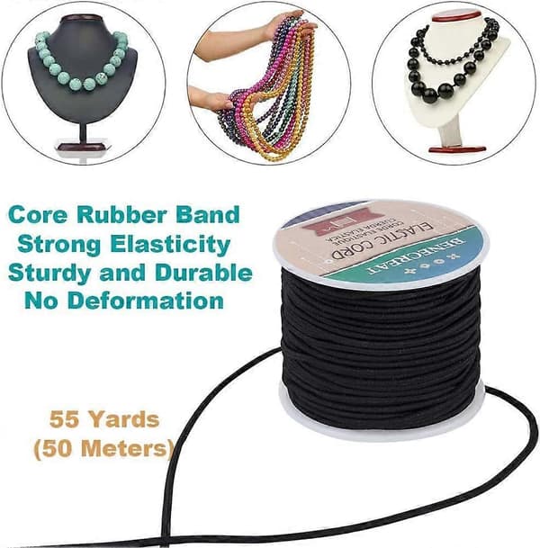 2,5 mm Sort Elastisk Snor 38 Yard Strækbar Tråd Perlesnor Stofledning Reb til DIY Håndværk Armbånd Halskæde