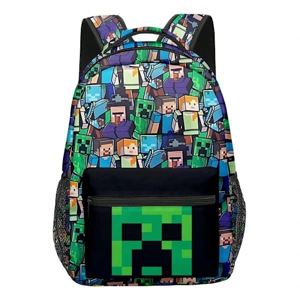 Minecraft Rygsæk til Drenge Sort Skoletaske til Børn Grøn Creeper Zombie Skelet Enderman & Hulespindel