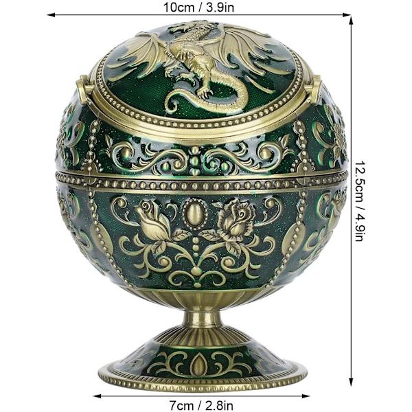 Hög Vintage Ashtray med lock, brons jord flygande drake formad vindtät askfat för hemmakontor