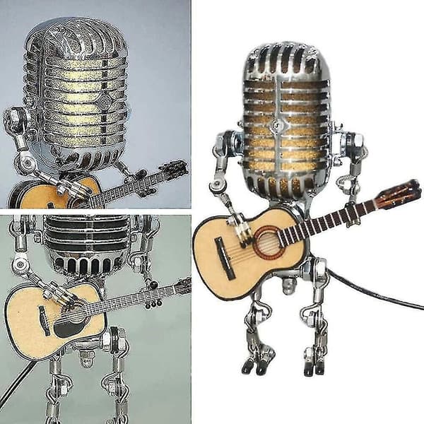 Usb retro stil mikrofon robot lampa som håller gitarrljus retro heminredning
