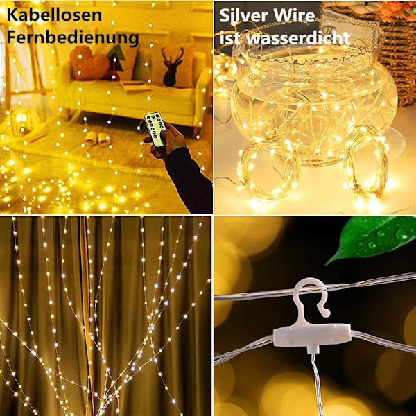 Ljusslinga utomhus 3x3m, 300 LED USB-slinga, juldekoration fönsterbelysning
