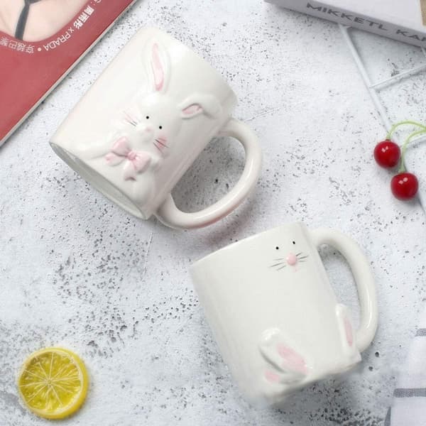 Rosa keramisk kaffemugg med 3D-kanindesign, söt påskpresent för barn, 400 ml