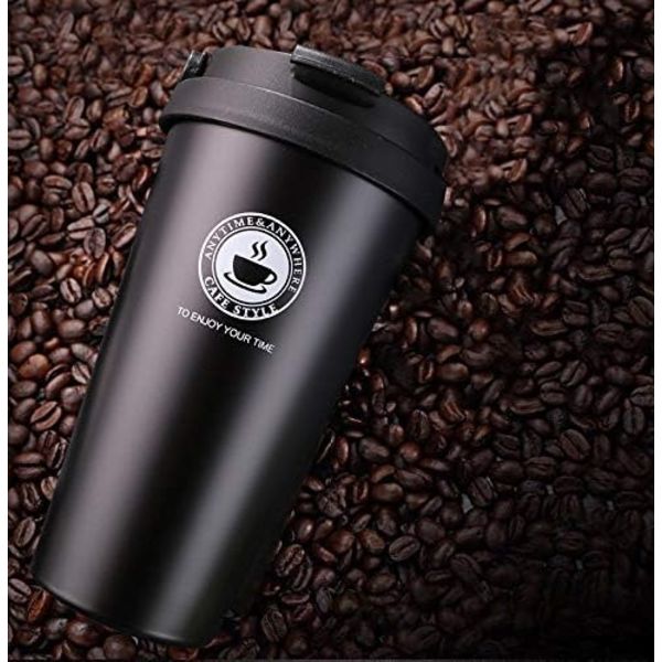 Kaffe Mugg i Rostfritt Stål av Livsmedelskvalitet med Lock - 500ML Dubbelväggig Isolerad Kaffe Mugg