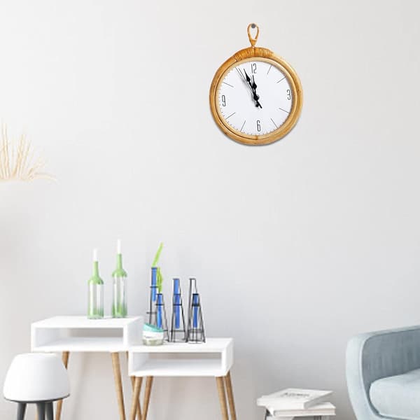Rattan Handvävd Väggklocka - Enkel Design Pendelklocka Lämplig för Hem Sovrum Vardagsrum Sovsal