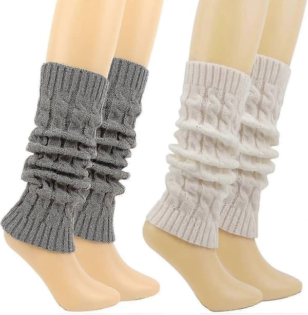 2 par damleggings, benvärmare (2 st, vit, grå)