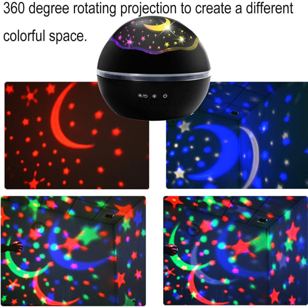 Barnstjärna nattlampa havsprojektionsljus 8 färger växlande lampa 360 graders roterande varm sömn