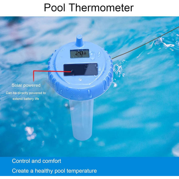 Enkel att läsa flytande pooltermometer, trådlös vattentermometer med solenergi för simning