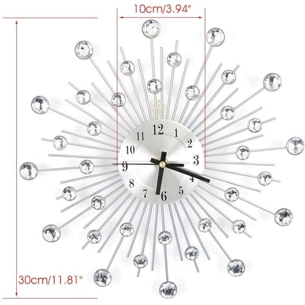 Solstråle Väggklocka Glittrande Metallisk Silver Blomformad Väggklocka för Vardagsrum Kontor