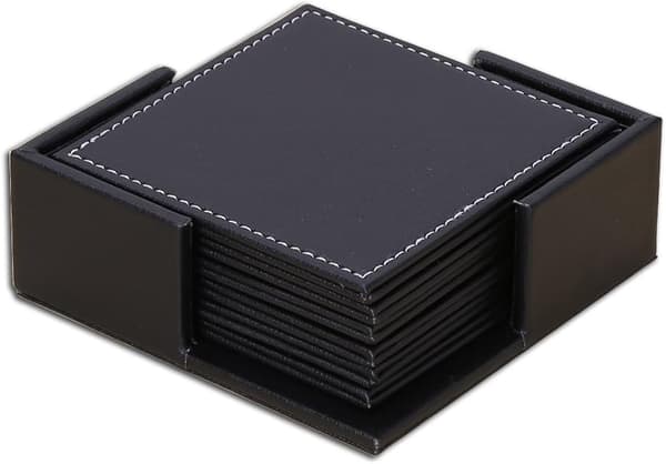 Set med 6 svarta läderunderlägg