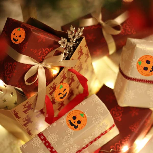 Halloween Stickers with Pumpkins 1 Roll/500 pcs Orange