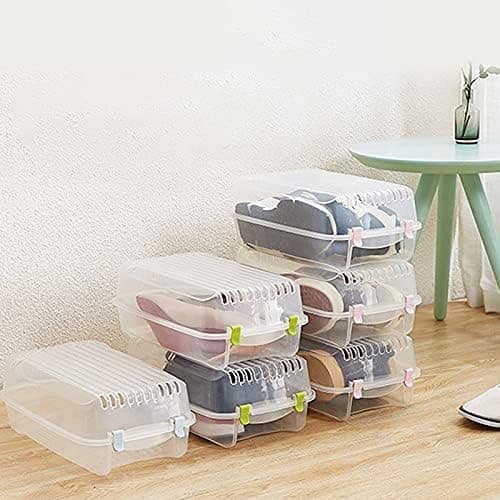 Skoboxar, stapelbara med plastanslutningar, hopfällbara, transparent solid andningsbar plast