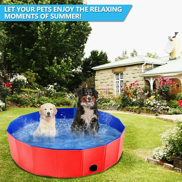 Hundpool Paddling Pool Barnpool Fällbar Simbassäng för Hundar Katter Barn Bärbar PVC Icke