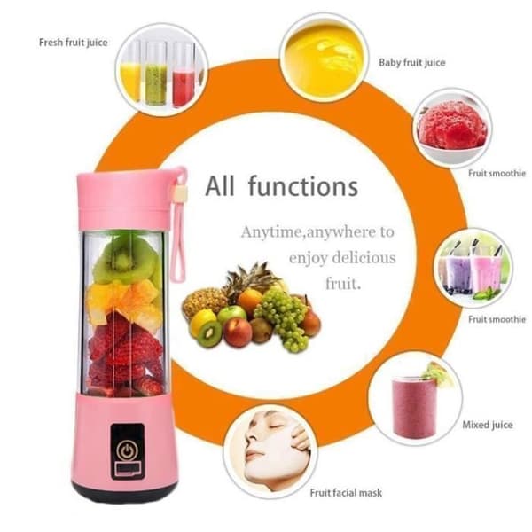 Miniblender - 400 ml Rosa USB-oppladbar 6 3D-blader