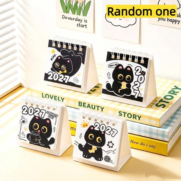 2027 Mini Desktop Calendar with Cartoon Cat Motifs A1