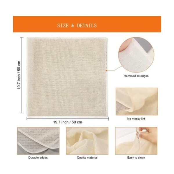 Food Grade Cheesecloth - 50x50 cm - Unbleached Cotton - 10 Pieces - Kitchen Filter Unbleached
